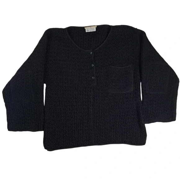 Claude Barthelemy Paris Oversized Sweater S Black 100% Wool Chunky Crochet Knit - Picture 7 of 10